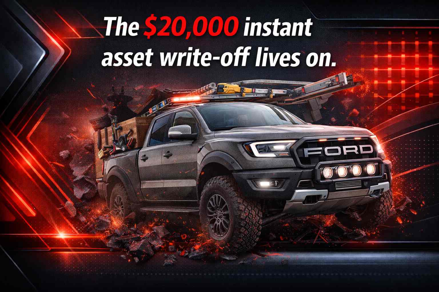 Tradies Ford Raptor explodes out of background - $20,000 ATO asset write-off incentive